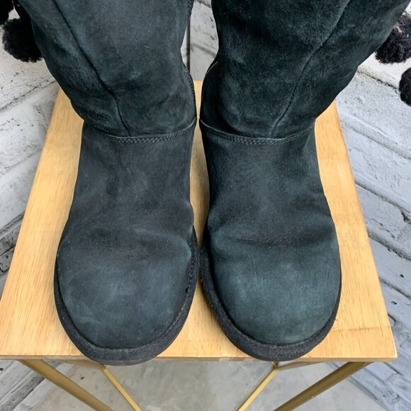 Ugg Black Suede Sherpa Lined Mid Calf Boots - Picture 5 of 12